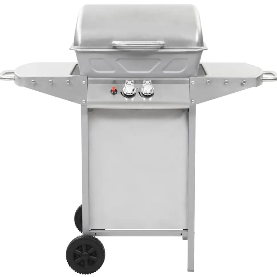 vidaXL Gasbarbecue en grill met 2 kookzones roestvrij staal zilver