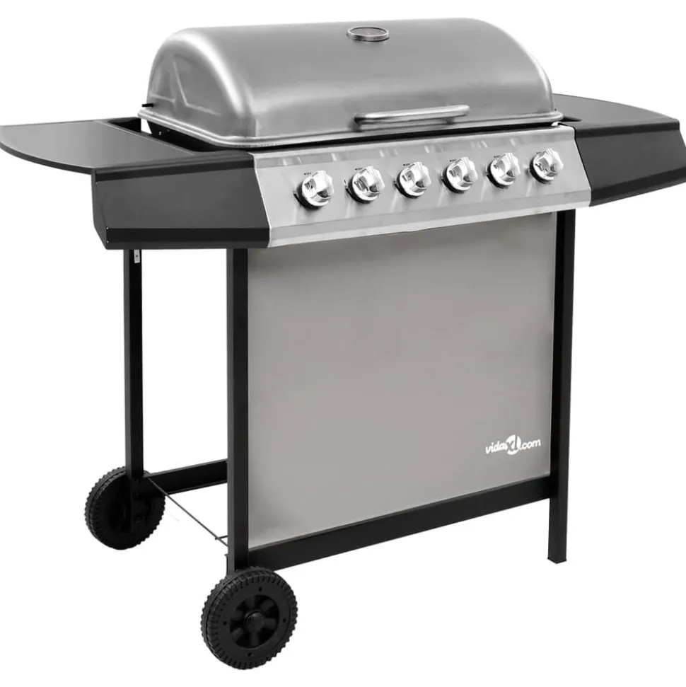 vidaXL Gasbarbecue met 6 branders zwart en zilverkleurig