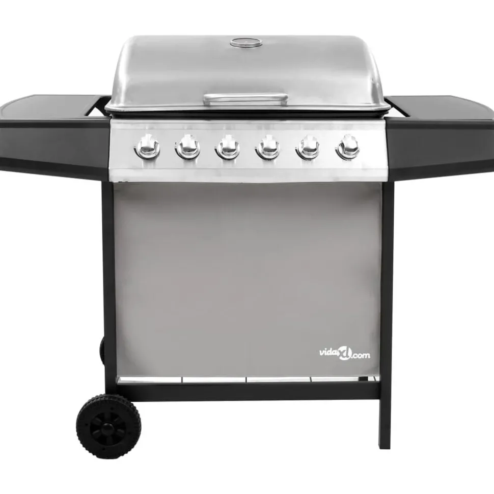 vidaXL Gasbarbecue met 6 branders zwart en zilverkleurig