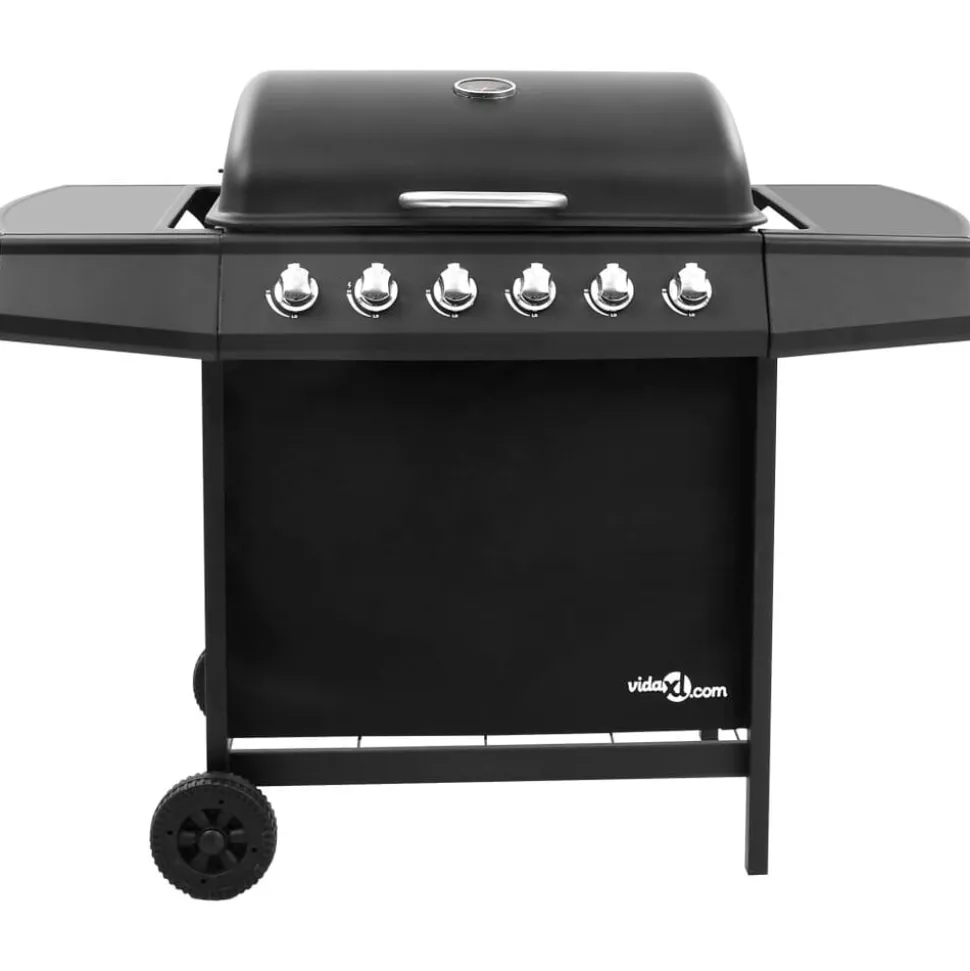 vidaXL Gasbarbecue met 6 branders zwart