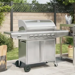 vidaXL Gasbarbecue met 7 branders roestvrij staal zilverkleurig