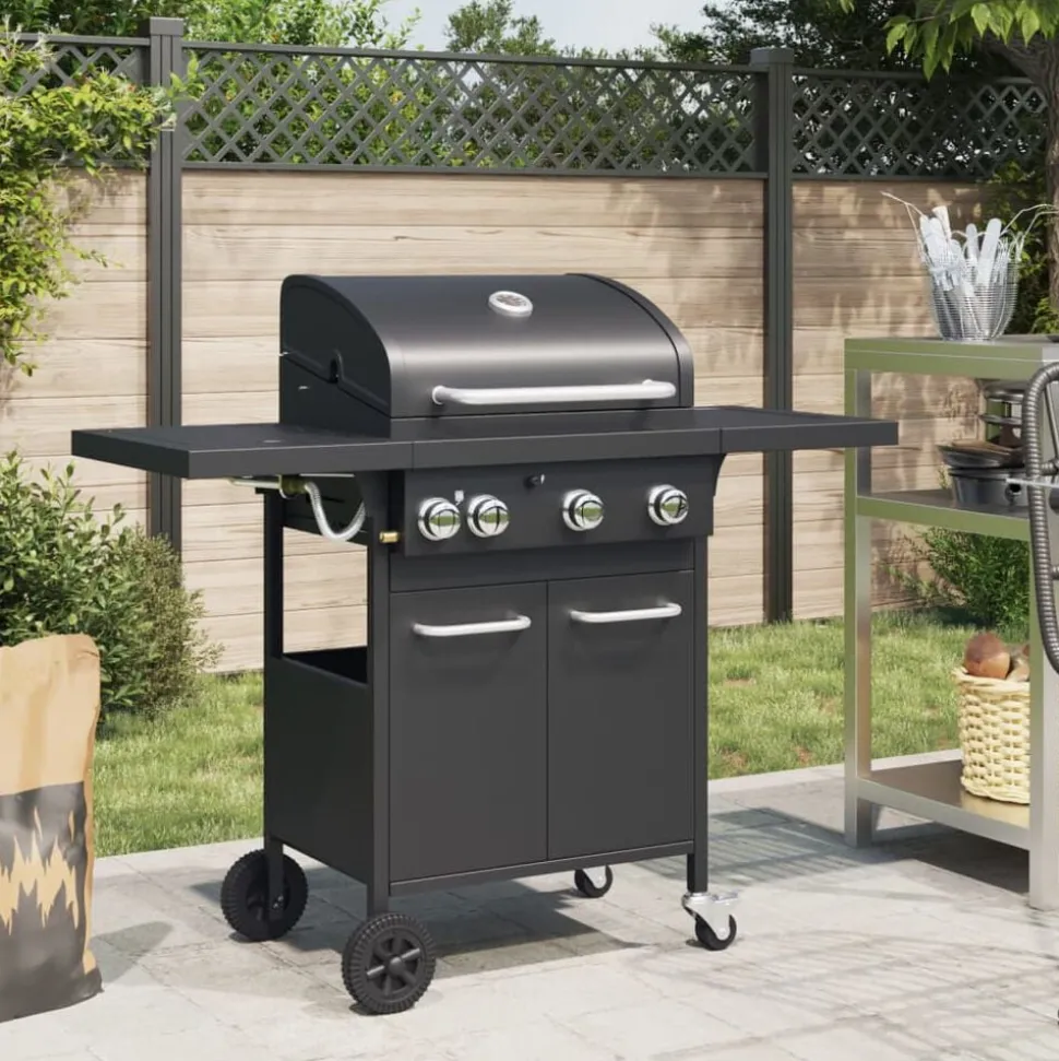 vidaXL Gasbarbecue met 4 branders gepoedercoat staal zwart