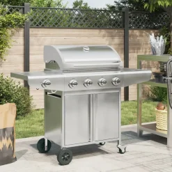vidaXL Gasbarbecue met 5 branders roestvrij staal zilverkleurig