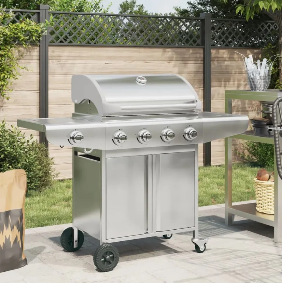 vidaXL Gasbarbecue met 5 branders roestvrij staal zilverkleurig