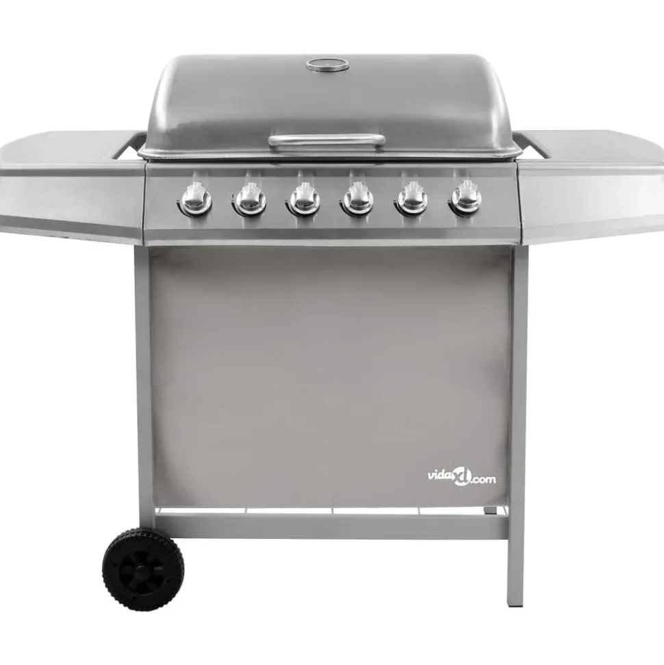 vidaXL Gasbarbecue met 6 branders zilverkleurig