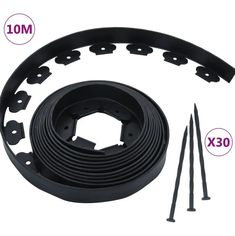 vidaXL Gazonrand flexibel met 30 pinnen 10 m 5 cm