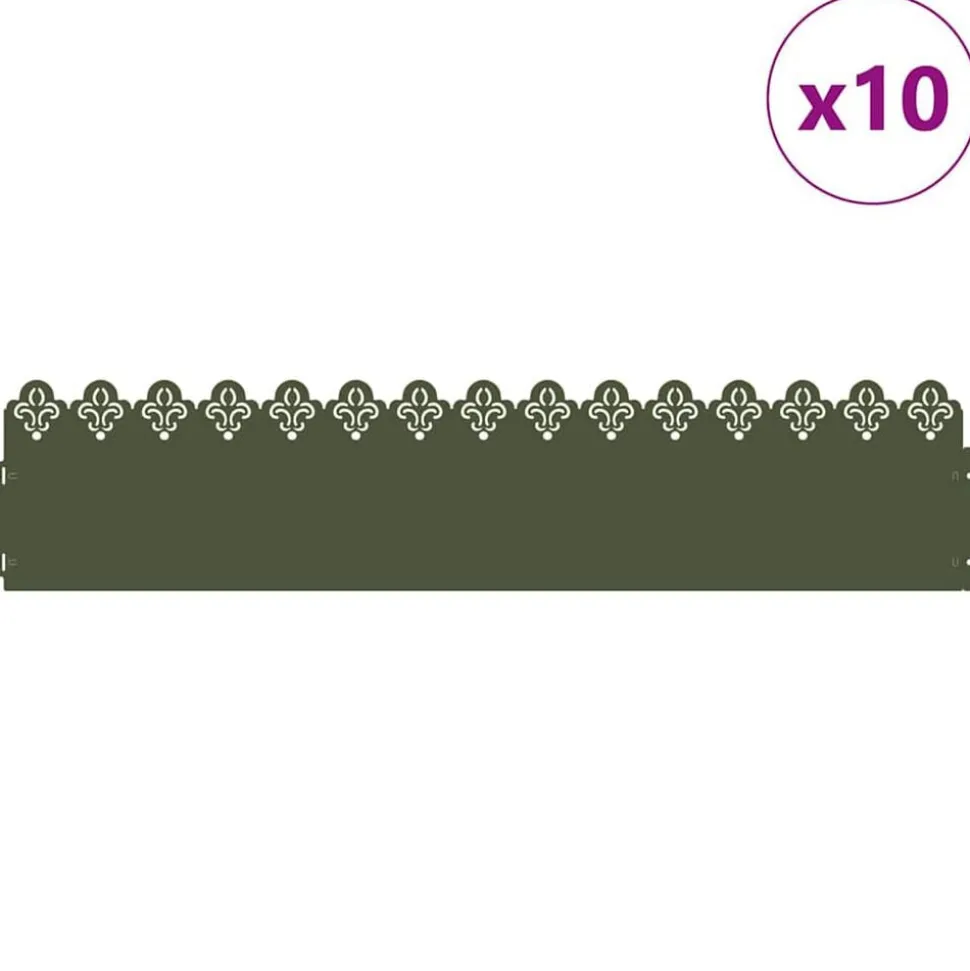 vidaXL Gazonranden 10 pcs Olijf Groen 103 x 0,05 x 22 cm Staal
