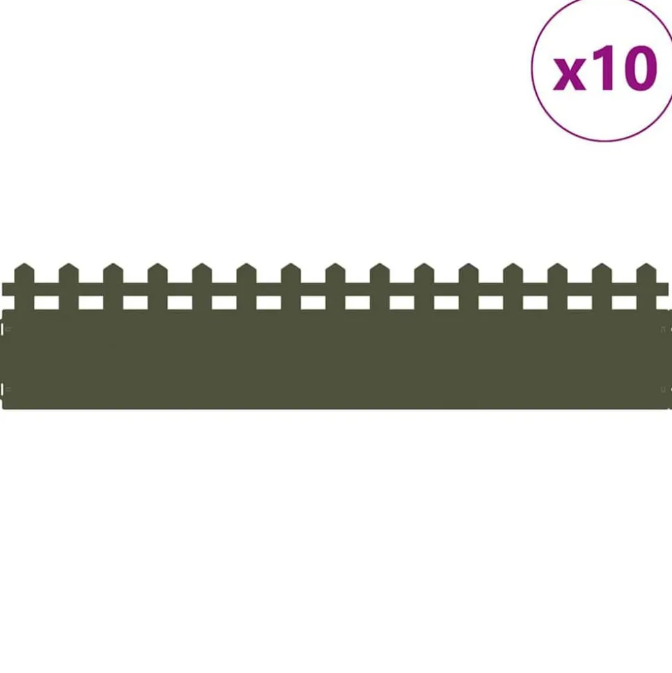 vidaXL Gazonranden 10 pcs Olijf Groen 103 x 0,05 x 22 cm Staal