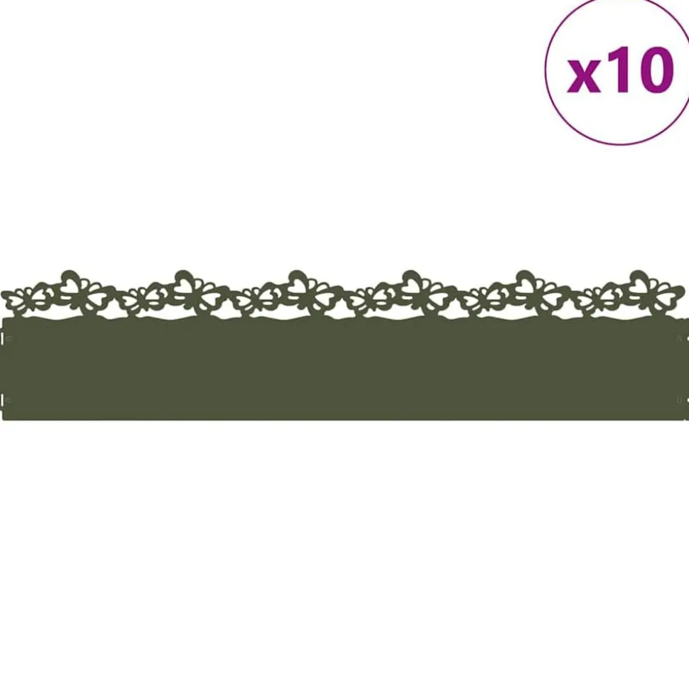 vidaXL Gazonranden 10 pcs Olijf Groen 103 x 0,05 x 22 cm Staal