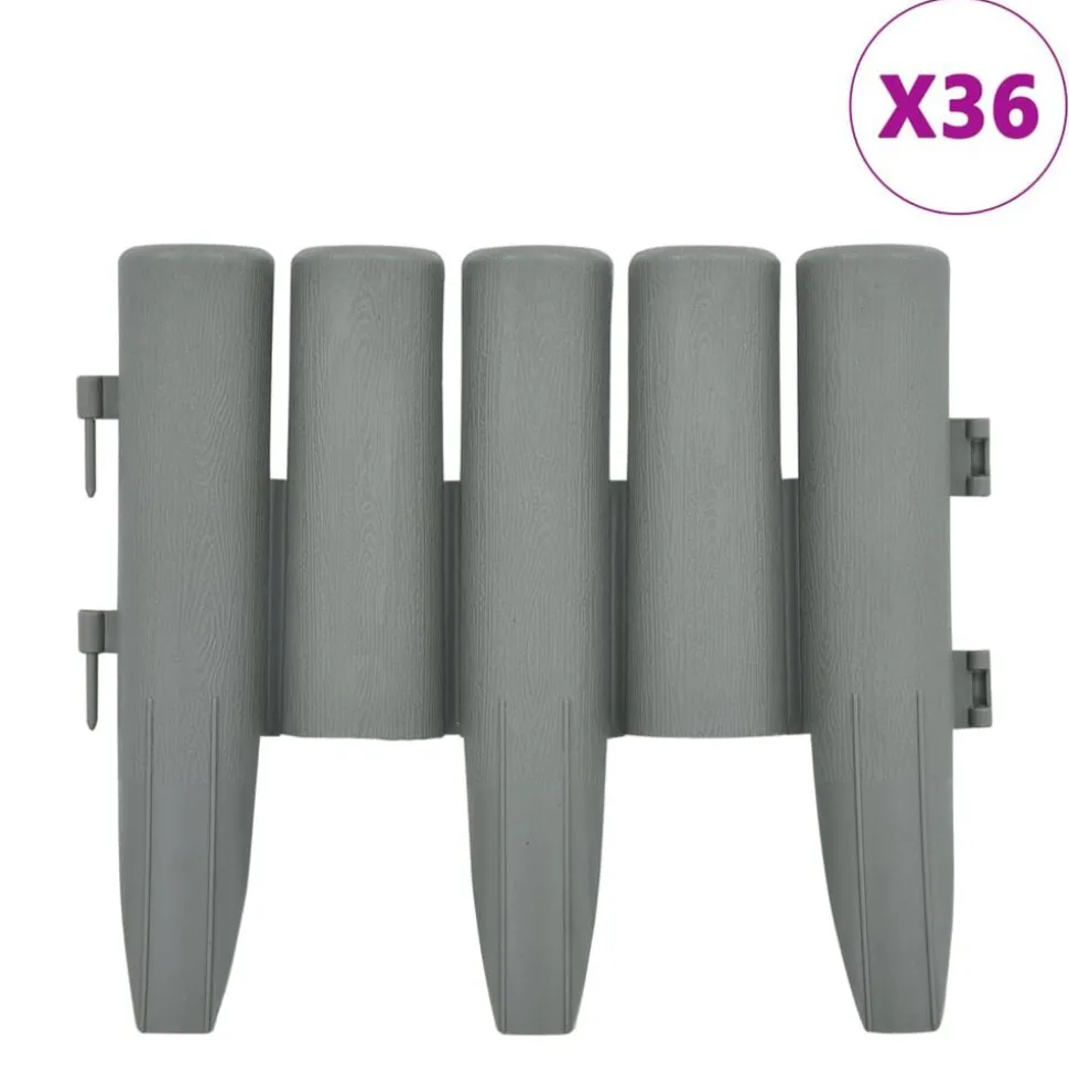vidaXL Gazonranden 36 st 10 m PP grijs