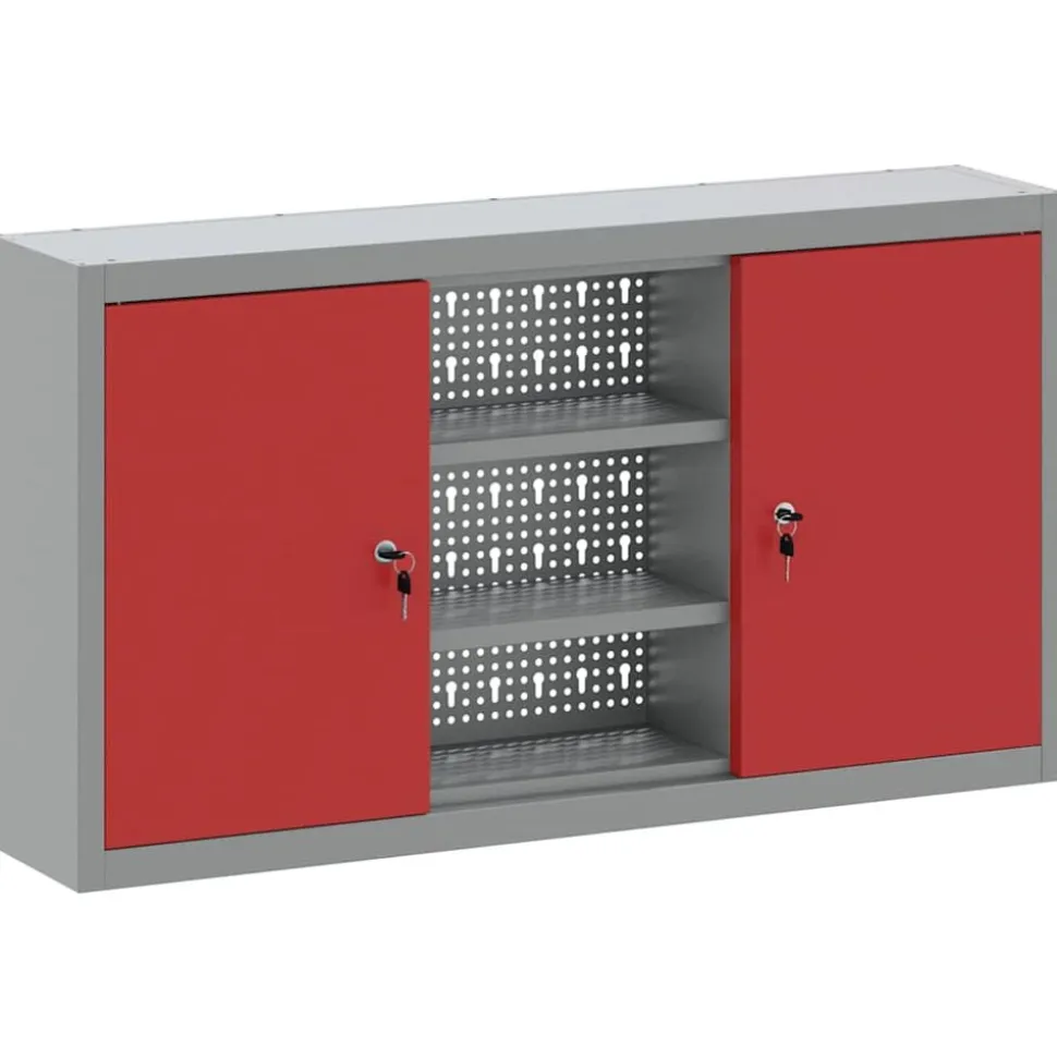 vidaXL Gereedschapskast met plank Rood en Grijs 100 x 20 x 55 cm
