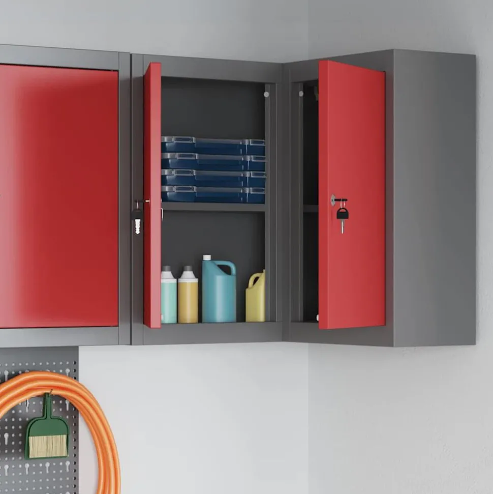 vidaXL Gereedschapskast met plank Rood en Grijs 55 x 55 x 55 cm