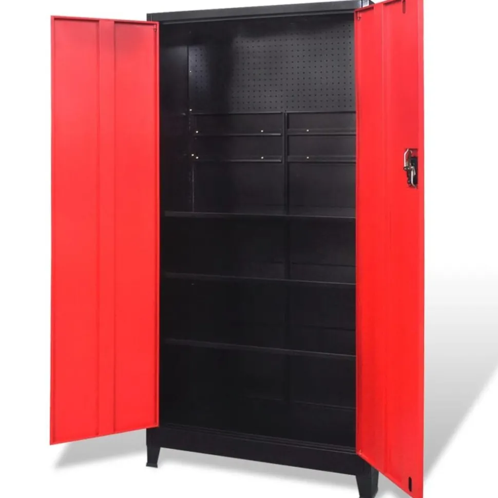 vidaXL Gereedschapskast met 2 deuren 90x40x180 cm staal zwart en rood