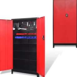 vidaXL Gereedschapskast met 2 deuren 90x40x180 cm staal zwart en rood
