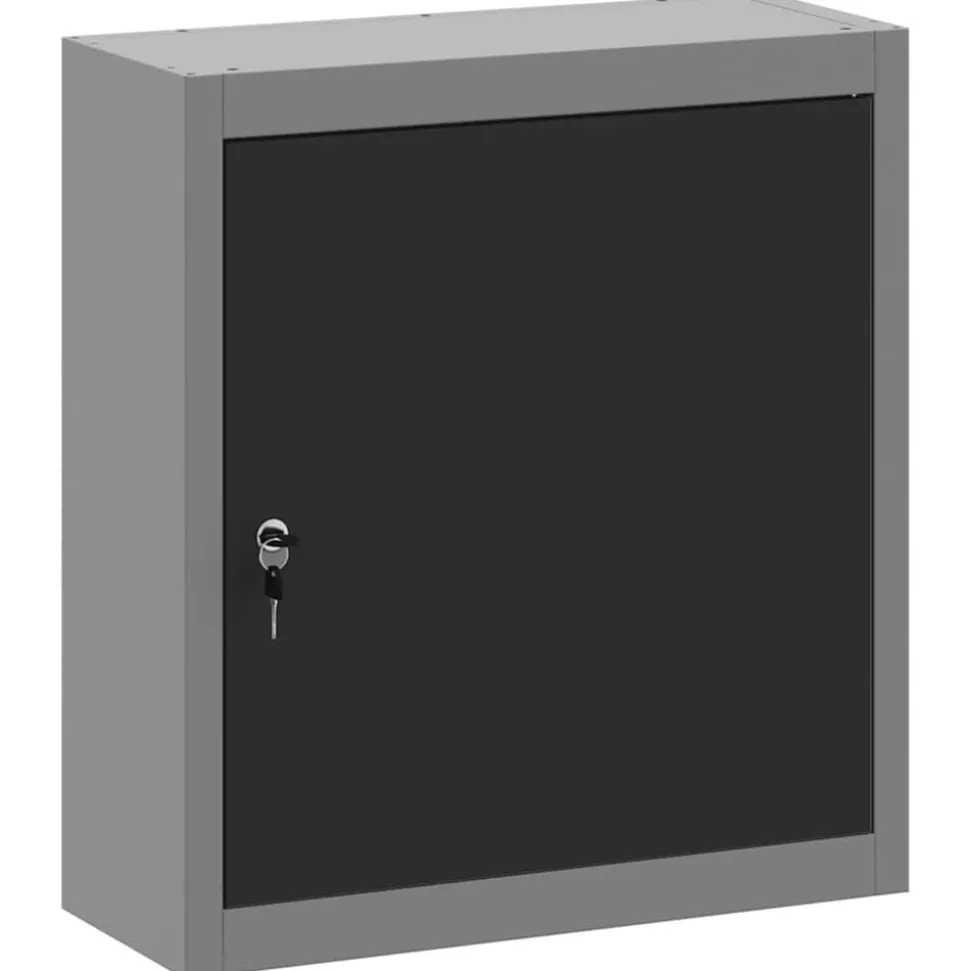 vidaXL Gereedschapskast met plank Zwart en Grijs 50 x 20 x 55 cm
