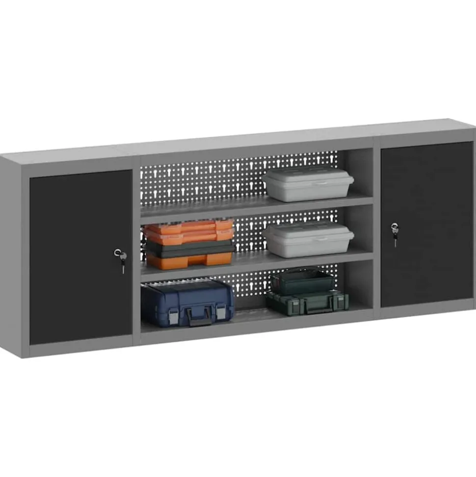 vidaXL Gereedschapskast met plank Zwart en Grijs 150 x 20 x 55 cm