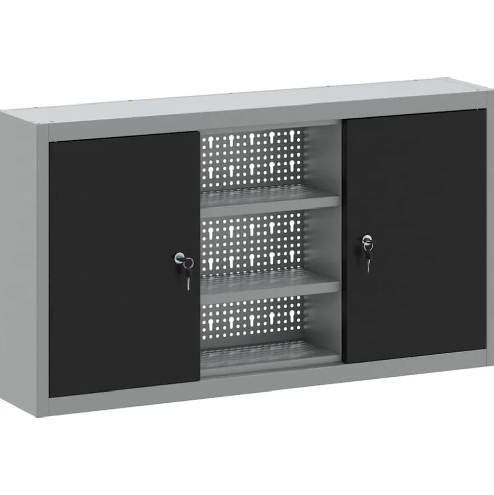 vidaXL Gereedschapskast met plank Zwart en Grijs 50 x 20 x 55 cm