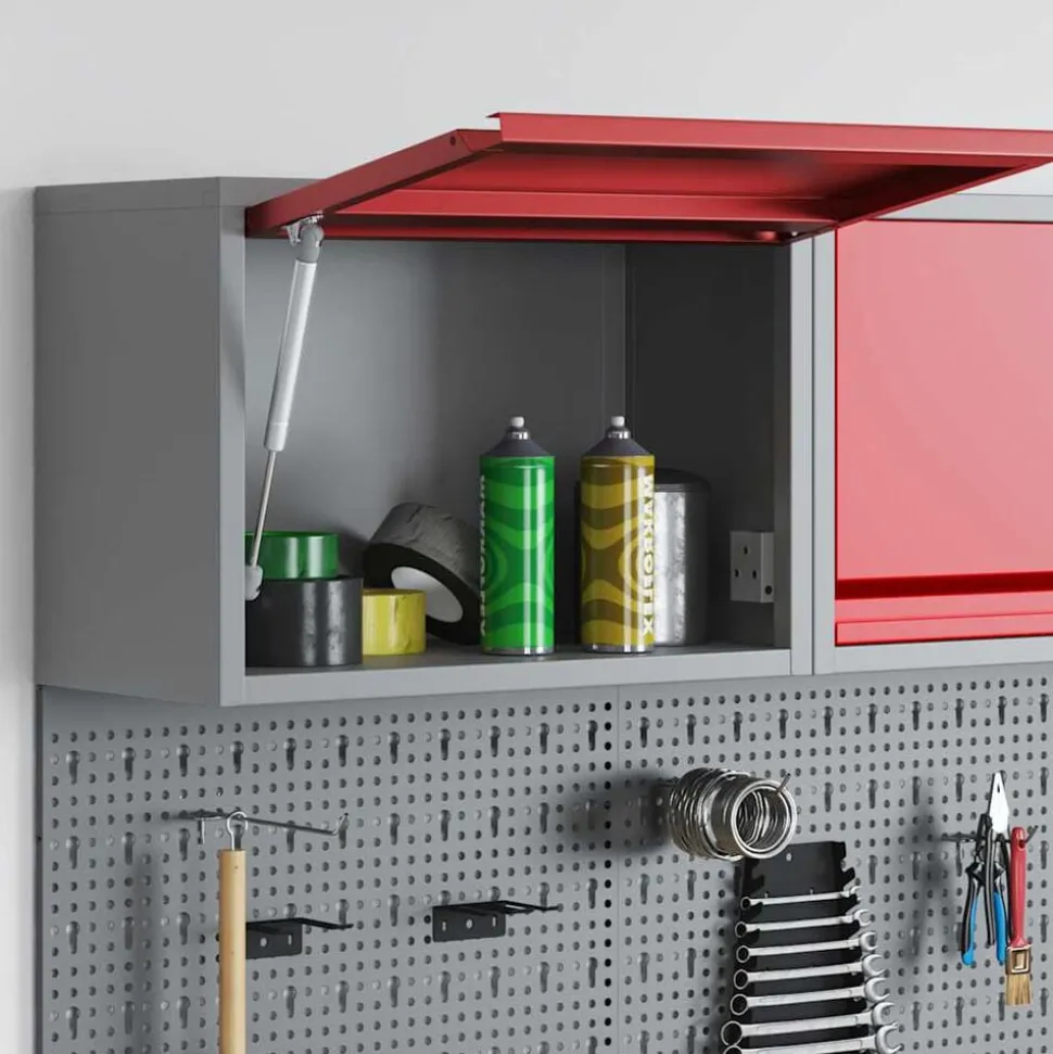 vidaXL Gereedschapskast met opslag Rood en Grijs 50 x 25 x 35 cm