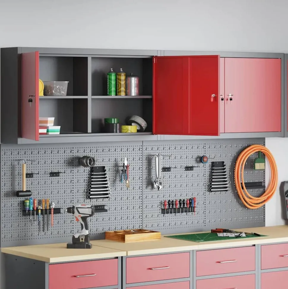 vidaXL Gereedschapskast set met plank 6 pcs Rood Gepoedercoat staal