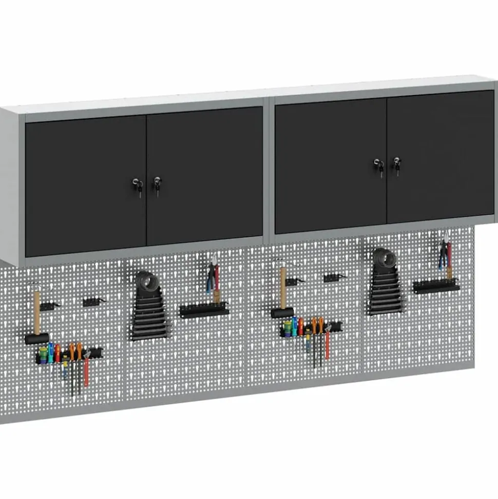 vidaXL Gereedschapskast set met plank 6 pcs Zwart Gepoedercoat staal