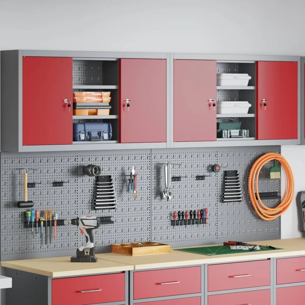 vidaXL Gereedschapskast set met plank 6 pcs Rood Gepoedercoat staal