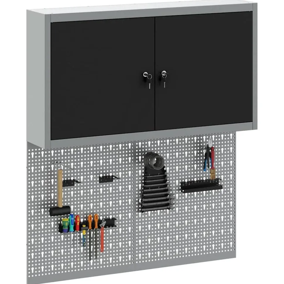 vidaXL Gereedschapskast set met plank 3 pcs Zwart Gepoedercoat staal