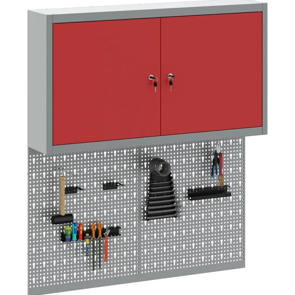 vidaXL Gereedschapskast set met plank 3 pcs Rood Gepoedercoat staal
