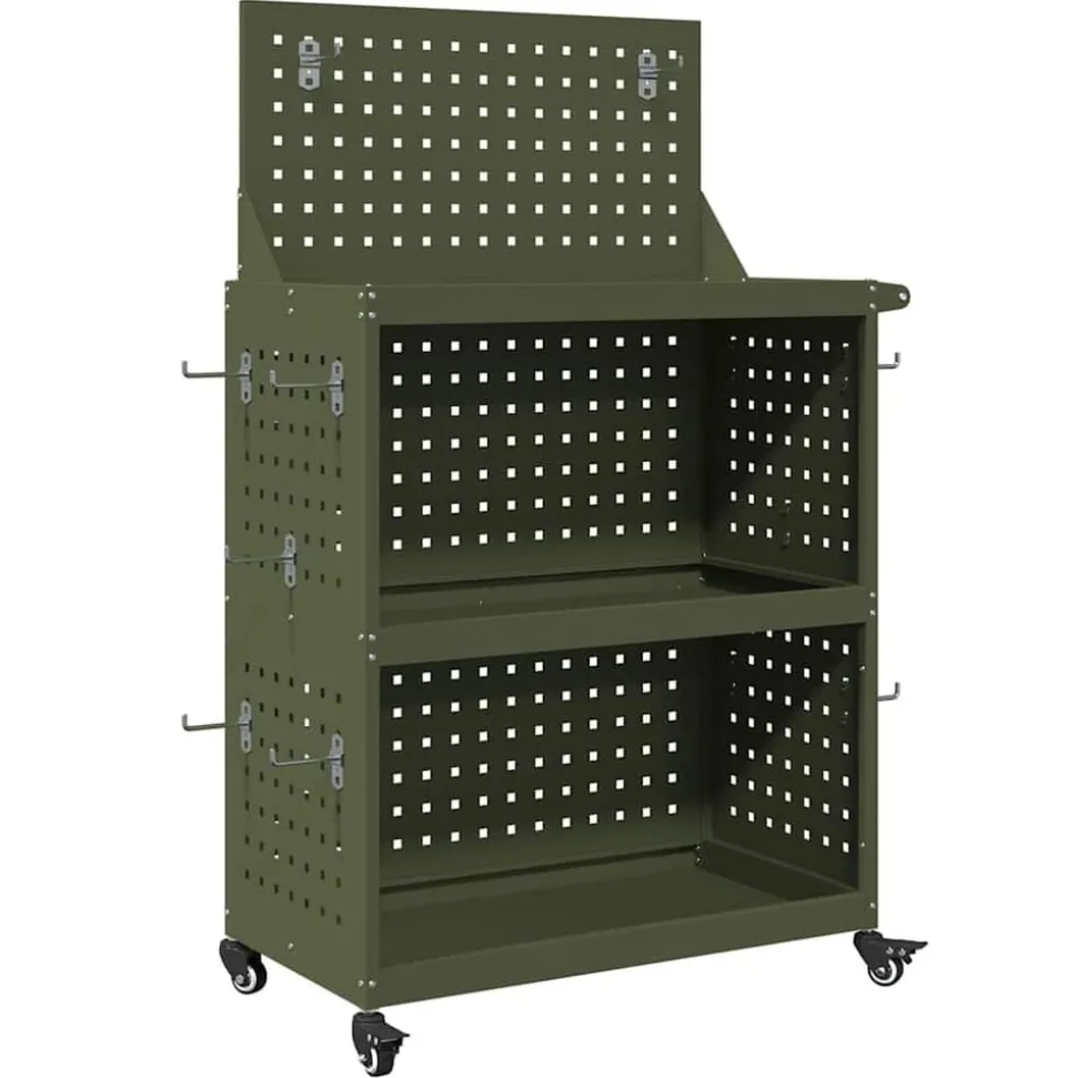 vidaXL Gereedschapswagen met plank Olijf Groen 65 x 35 x 111 cm