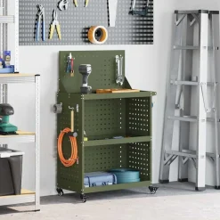 vidaXL Gereedschapswagen met plank Olijf Groen 65 x 35 x 111 cm