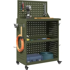 vidaXL Gereedschapswagen met plank Olijf Groen 65 x 35 x 111 cm