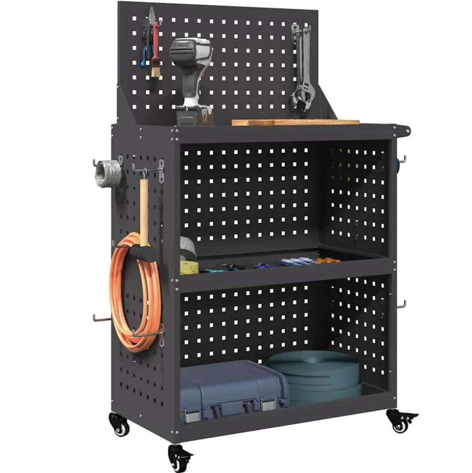 vidaXL Gereedschapswagen Zwart 65 x 35 x 111 cm Koudgewalst staal