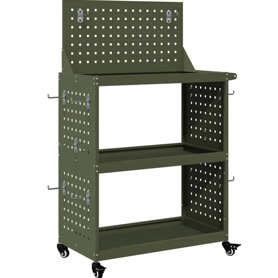 vidaXL Gereedschapswagen met plank Olijf Groen 65 x 35 x 111 cm