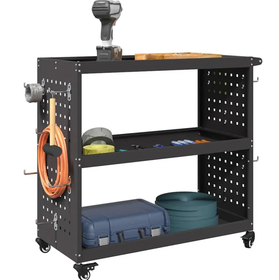 vidaXL Gereedschapswagen Zwart 75 x 35 x 73 cm Koudgewalst staal