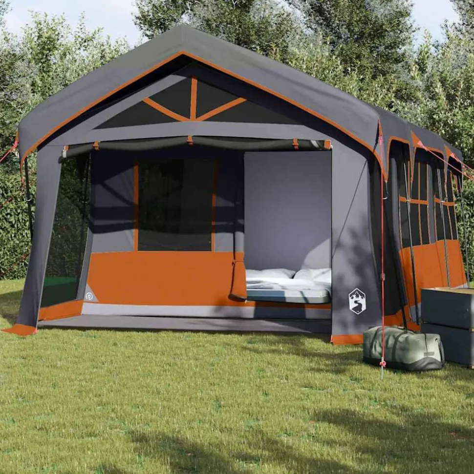 vidaXL Gezinstent met dak Grijs en Oranje 620 x 322 x 240 cm Polyester