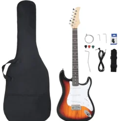 vidaXL Gitaar voor beginners elektrisch met tas 4/4 39" bruin en wit