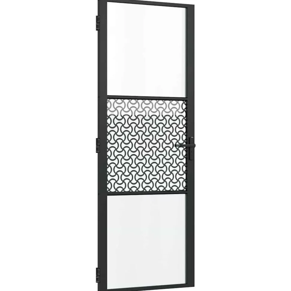 vidaXL Glazen deur Fretwerk Zwart 76 x 3.5 x 201.5 cm Aluminium