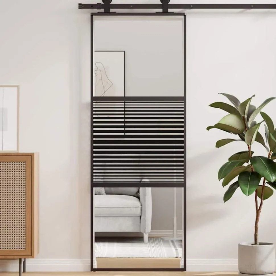 vidaXL Glazen deur Gestreept Zwart 90 x 2 x 205 cm Aluminium