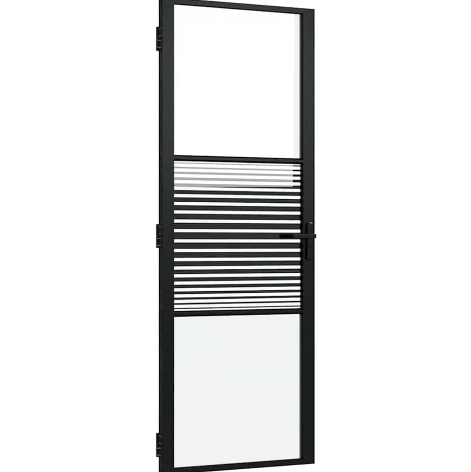 vidaXL Glazen deur Gestreept Zwart 76 x 3.5 x 201.5 cm Aluminium
