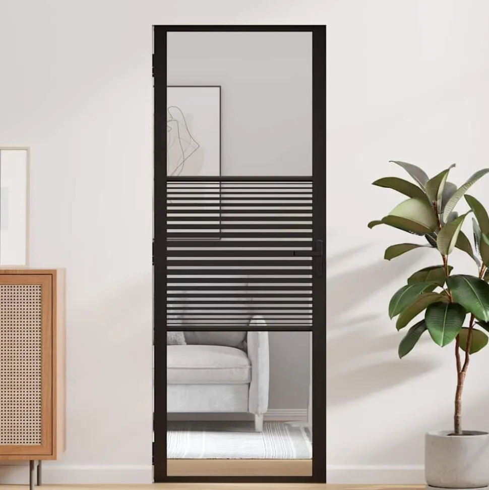 vidaXL Glazen deur Gestreept Zwart 76 x 3.5 x 201.5 cm Aluminium