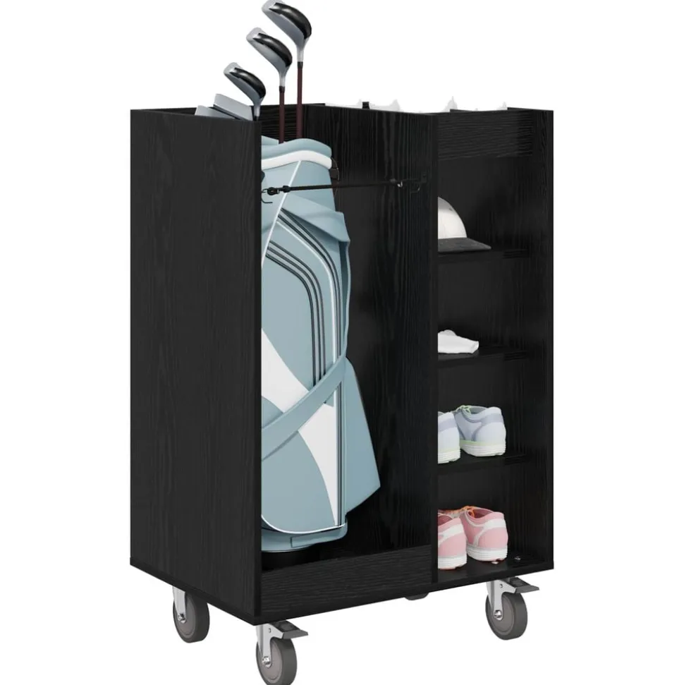 vidaXL Golfkast met wiel Effen Zwart Eiken 65 x 45 x 98 cm