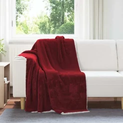 vidaXL Gooi Deken Bordeaux Rood 130 x 150 cm Fleece