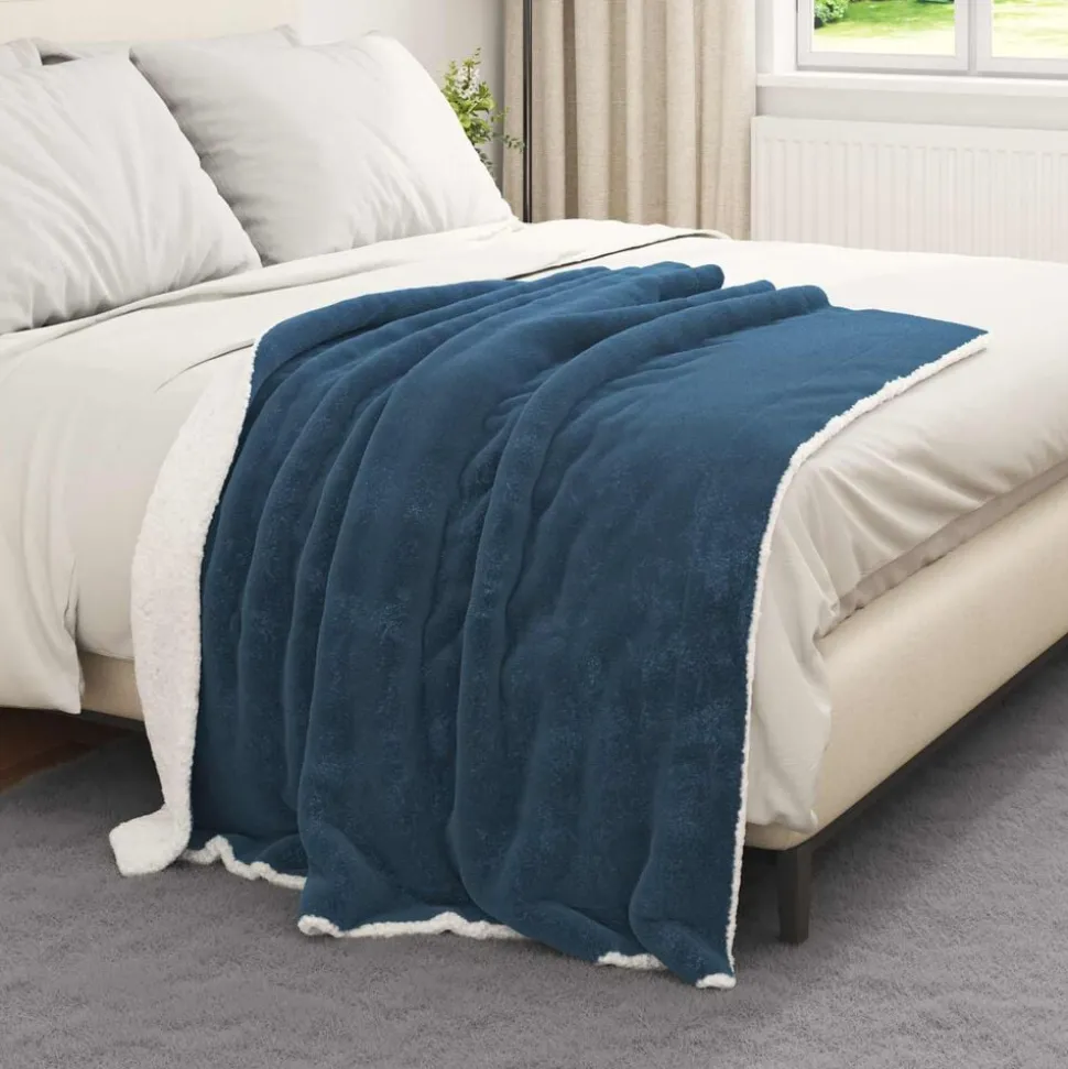 vidaXL Gooi Deken Marineblauw 130 x 150 cm Fleece