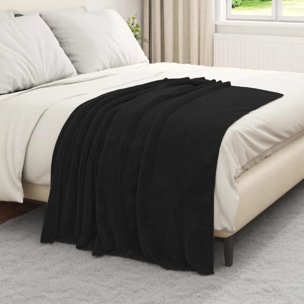 vidaXL Gooi Deken Zwart 130 x 150 cm Fleece