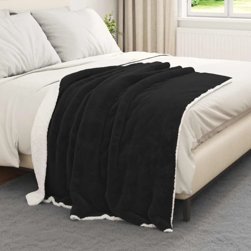 vidaXL Gooi Deken Zwart 130 x 150 cm Fleece