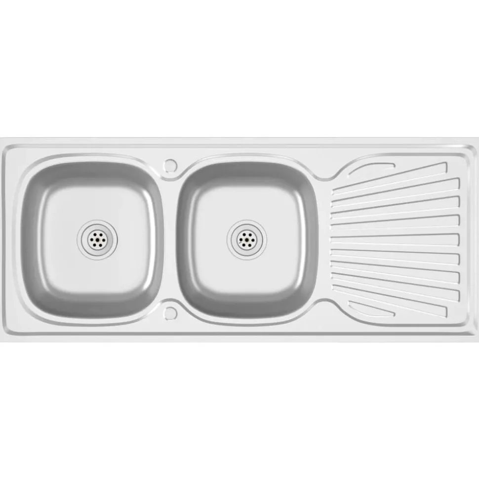 vidaXL Gootsteen dubbele bakken 1200x500x155 mm roestvrij staal zilver