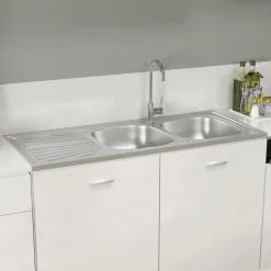 vidaXL Gootsteen dubbele bakken 1200x500x155 mm roestvrij staal zilver