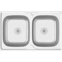 vidaXL Gootsteen dubbele bakken 800x500x155 mm roestvrij staal zilver