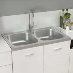 vidaXL Gootsteen dubbele bakken 800x500x155 mm roestvrij staal zilver