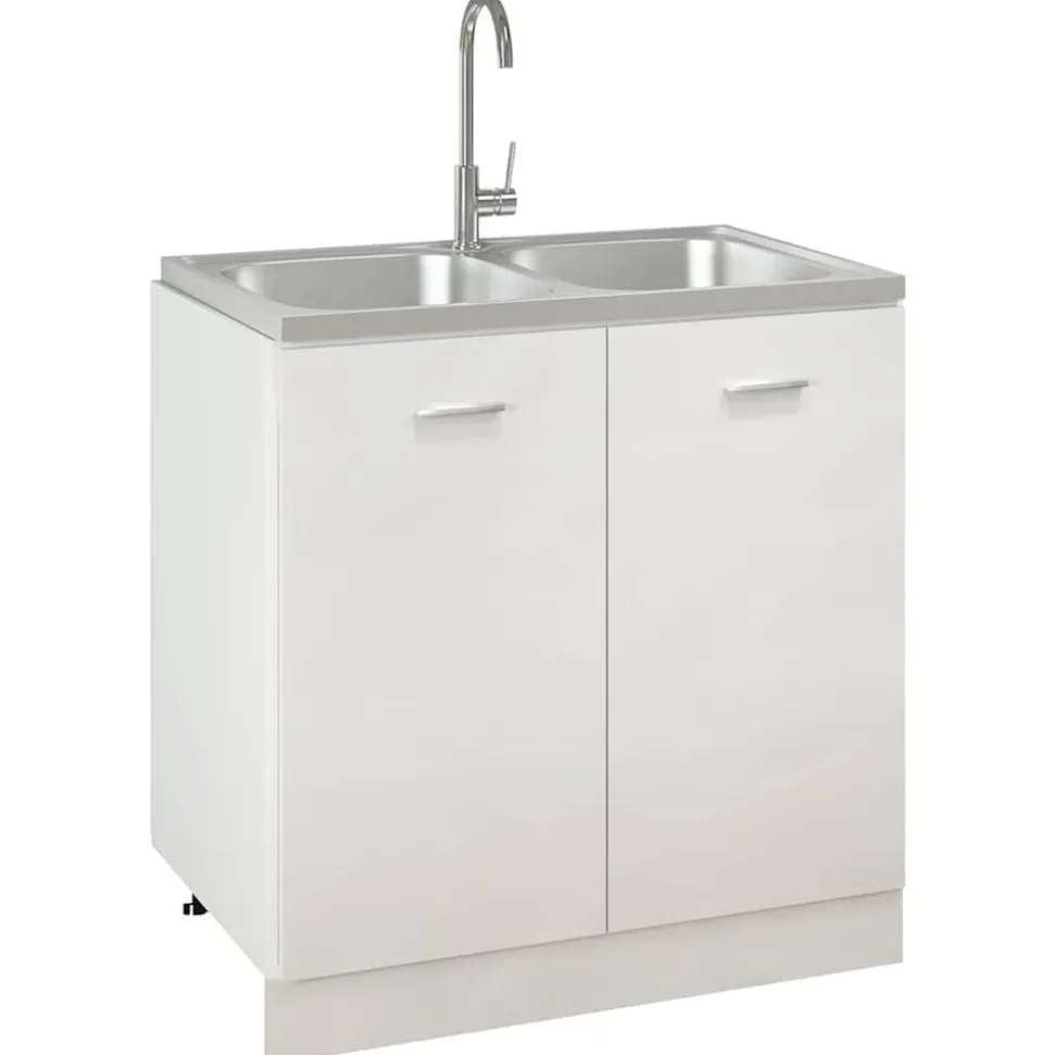 vidaXL Gootsteen dubbele bakken 800x500x155 mm roestvrij staal zilver