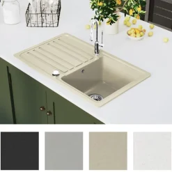 vidaXL Gootsteen enkele bak graniet beige